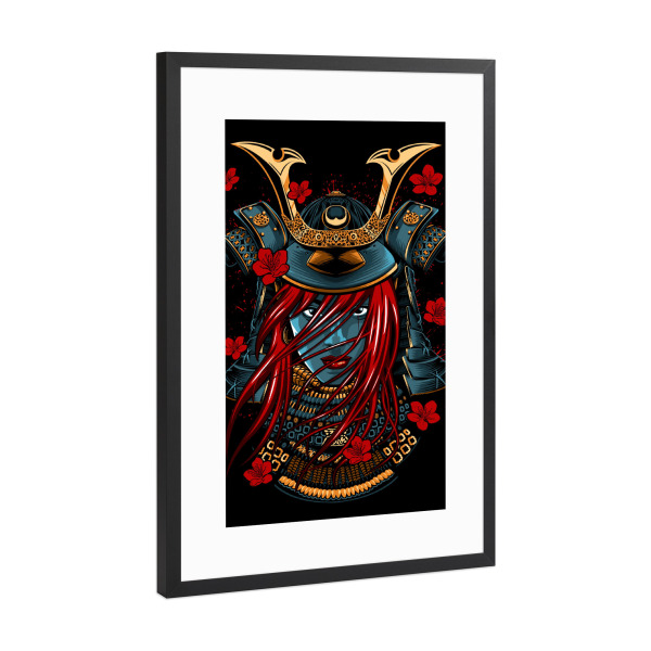 Poster mit Rahmen Schwarz (Metallic) "Rothaariges Mädchen Samurai" artboxONE - Städte / Tokio