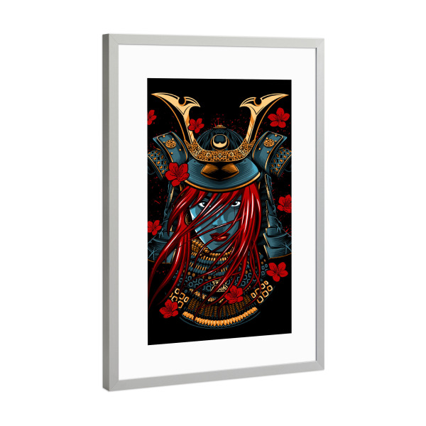 Poster mit Rahmen Silber "Rothaariges Mädchen Samurai" artboxONE - Städte / Tokio