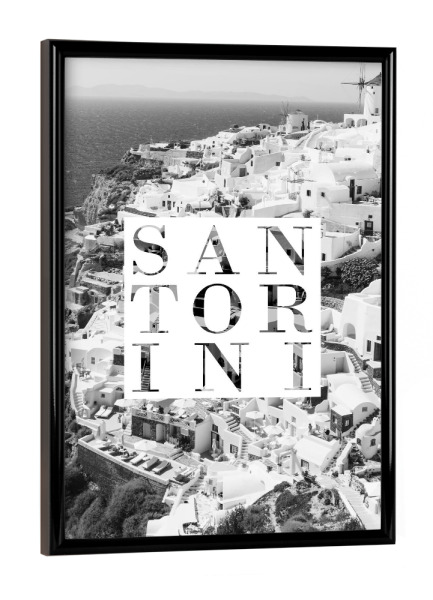 Poster mit schwarzem Rahmen "Santorini sw" artboxONE - Typografie,Schwarzweiß,Architektur,Städte / Weitere