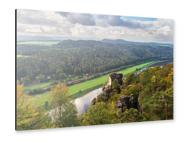 Alu-Dibond "Wolken, wald, Fluss, Felsen" 30x20 cm artboxONE