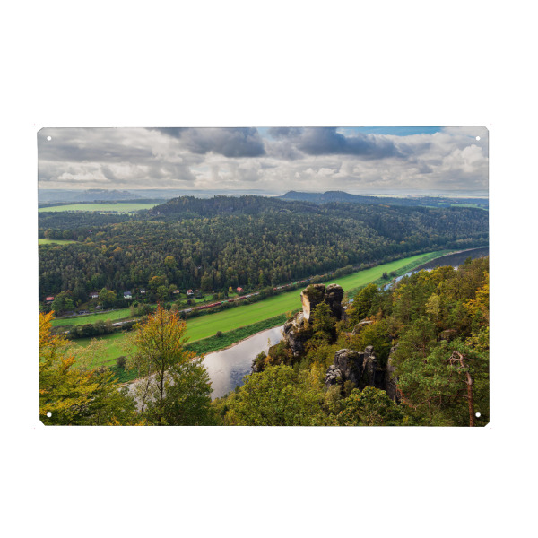 Holzbild "Wolken, wald, Fluss, Felsen" artboxONE - Natur,Reise