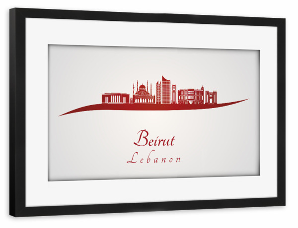 Poster mit Rahmen schwarz "Skyline von Beirut in Rot" artboxONE - Städte,Architektur