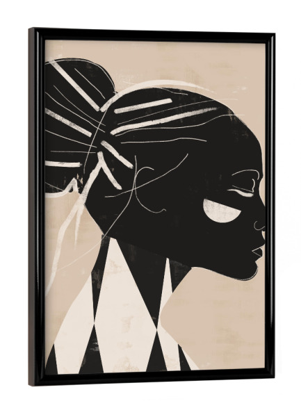 Poster mit schwarzem Rahmen "Frau beige geometrisch" artboxONE - Abstrakt,Menschen - Mädchen,Frau,Beige,Grau,Abstrakt
