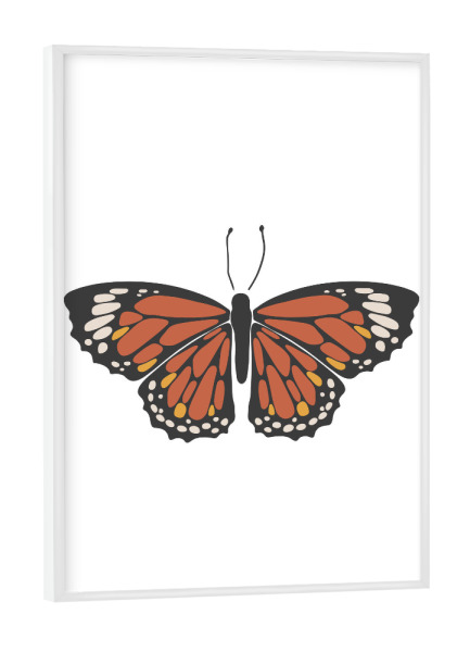 Poster mit weißem Rahmen "Rote Schmetterlingskunst" artboxONE - Tiere - Schmetterling,Insekt,Druckbar,Abstrakt,Boho,Rot,Design