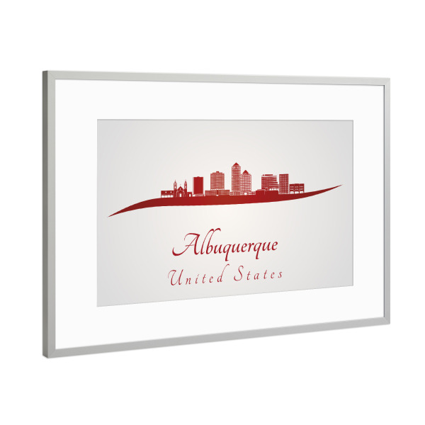 Poster mit Rahmen Silber "Albuquerque v2 skyline in red" artboxONE - Städte
