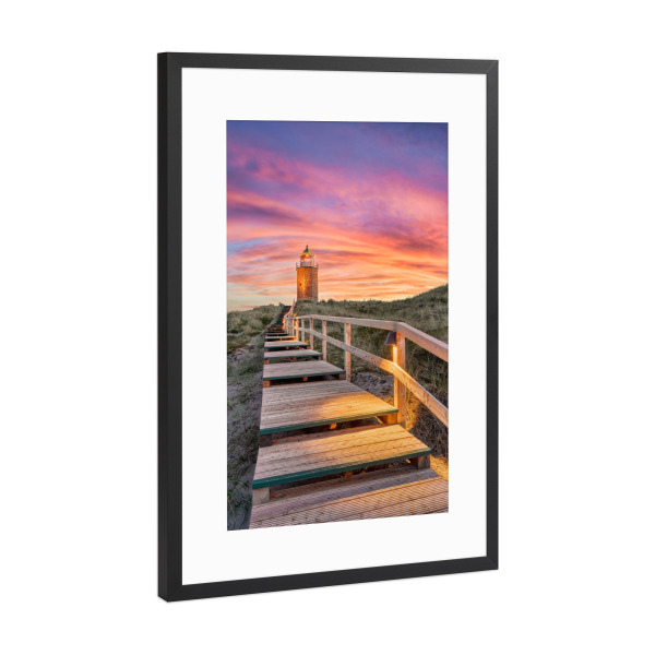 Poster mit Rahmen Schwarz (Metallic) "Quermarkenfeuer Rotes Kliff Sylt" artboxONE - Natur,Reise,Reise / Strand und Meer