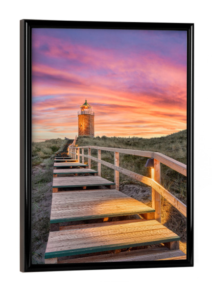 Poster mit schwarzem Rahmen "Quermarkenfeuer Rotes Kliff Sylt" artboxONE - Natur,Reise,Reise / Strand und Meer