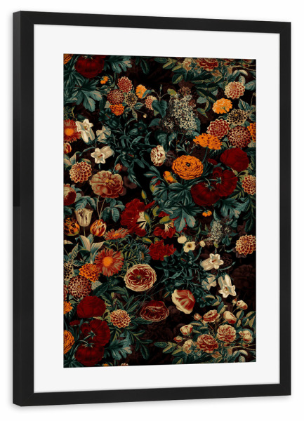 Poster mit Rahmen schwarz "EXOTISCHER GARTEN - NACHT" artboxONE - Natur,Floral