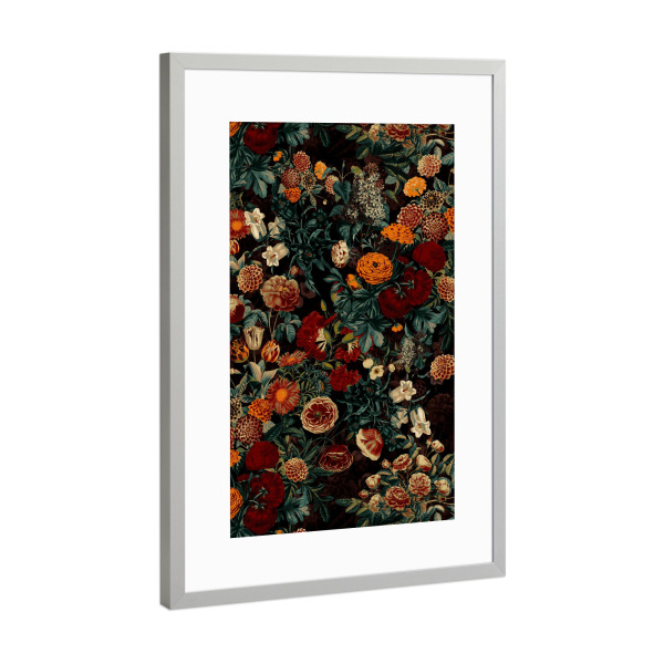 Poster mit Rahmen Silber "EXOTISCHER GARTEN - NACHT" artboxONE - Natur,Floral