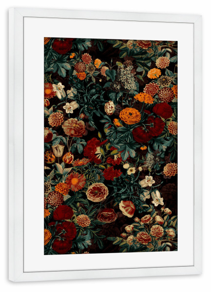Poster mit Rahmen weiß "EXOTISCHER GARTEN - NACHT" artboxONE - Natur,Floral