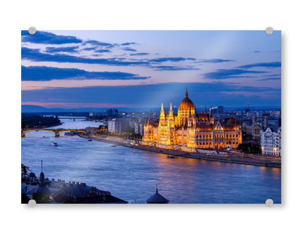 Acrylglasbild "Budapest Parlamentsgebäude" artboxONE - Architektur - Budapest,Ungarn,Parlament,Donau,Beleuchtet,Abend,Sonnenuntergang,Historisch