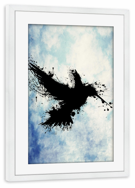 Poster mit Rahmen weiß "Hummingsplat" artboxONE - Natur,Tiere,Abstrakt - Kolibri,Vogel,Natur,Tinte,Farbe,Splat,Vektor,Abstrakt