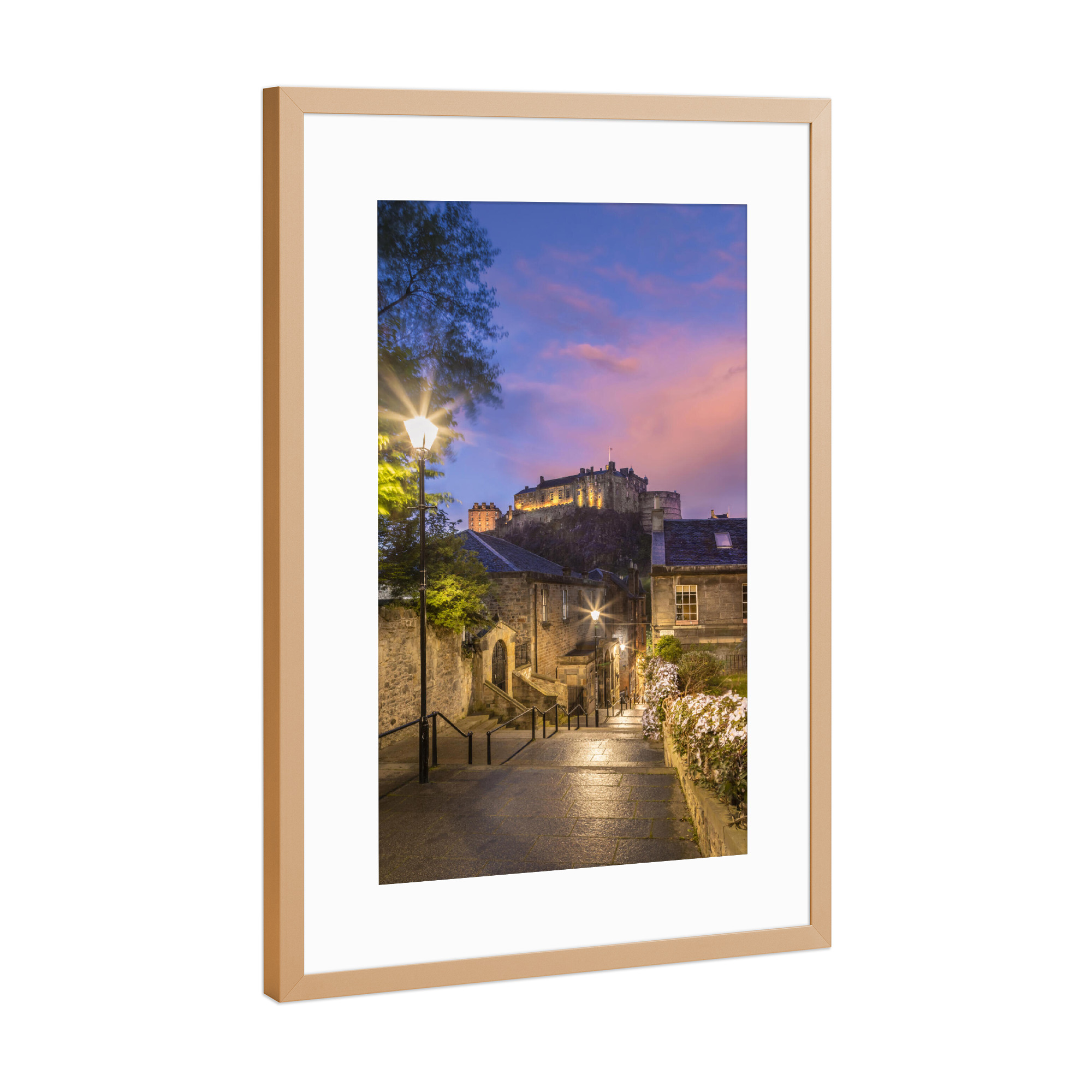 Poster mit Rahmen Kupfer "Edinburgh Castle Sonnenuntergang" artboxONE - Städte,Architektur