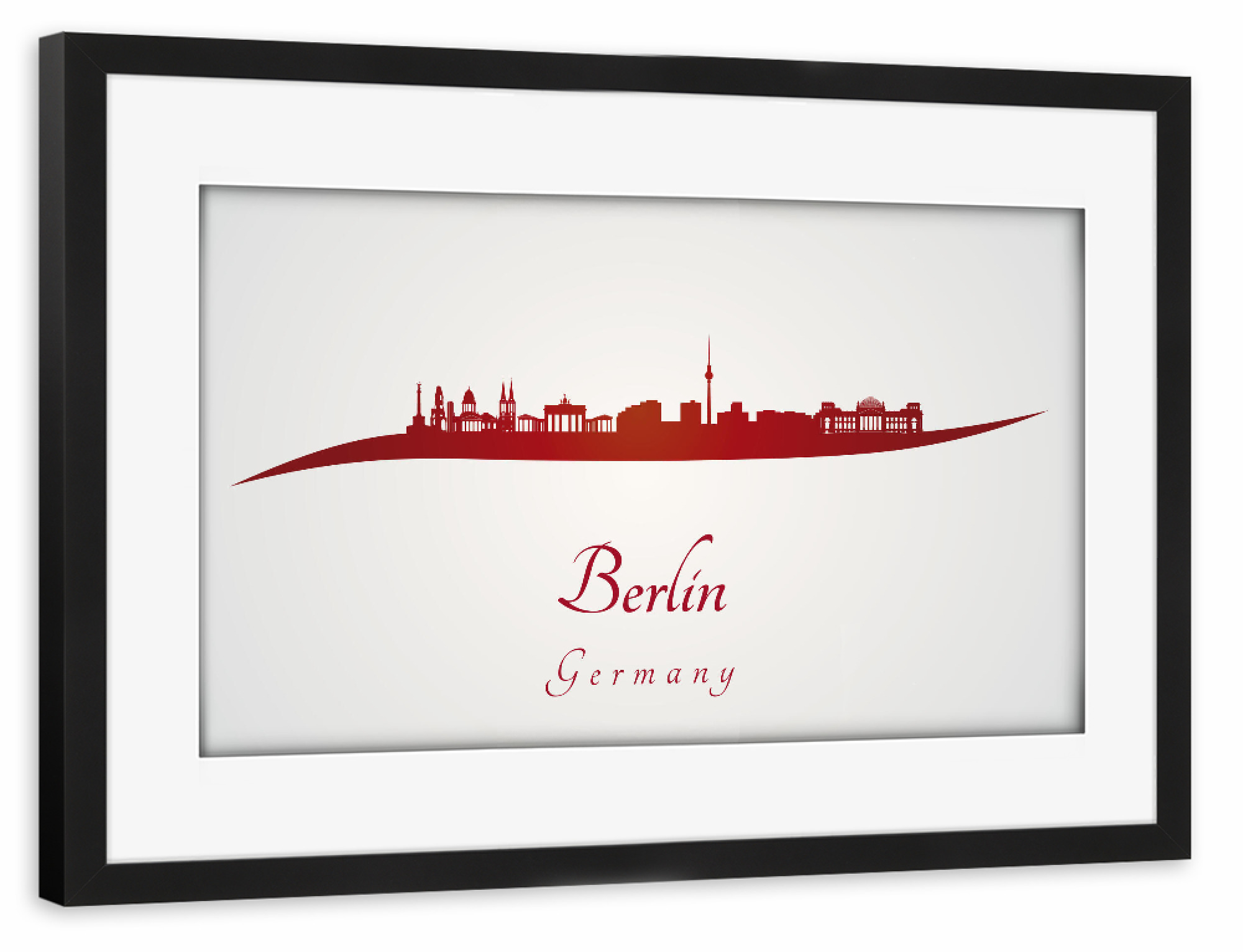 Poster mit Rahmen schwarz "Berliner Skyline in Rot" artboxONE - Städte,Architektur