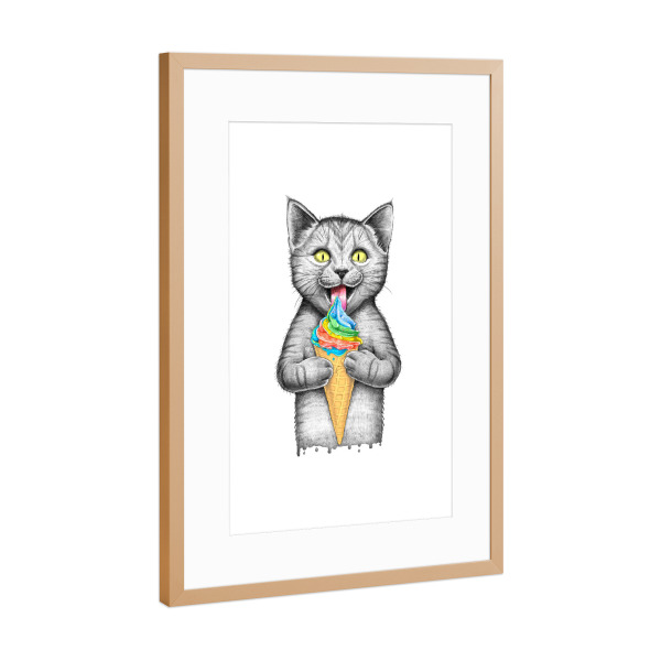 Poster mit Rahmen Kupfer "Kat mit Eis" artboxONE - Tiere,Lustig - Katze,Katzen,Kätzchen,Kätzchen,Haustier,Tier,Tiere,Eis,Sommer,Süß,Lecker