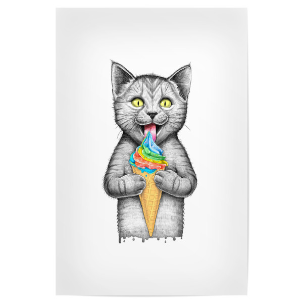 Poster "Kat mit Eis" artboxONE - Tiere,Lustig - Katze,Katzen,Kätzchen,Kätzchen,Haustier,Tier,Tiere,Eis,Sommer,Süß,Lecker