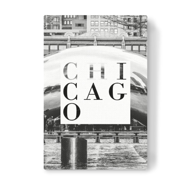 Leinwandbild "Chicago bw" artboxONE - Typografie,Architektur,Städte / Chicago - Chicago,Bohne,Chrom,Schwarz und weiß,Fotografie,Platz,Wahrzeichen