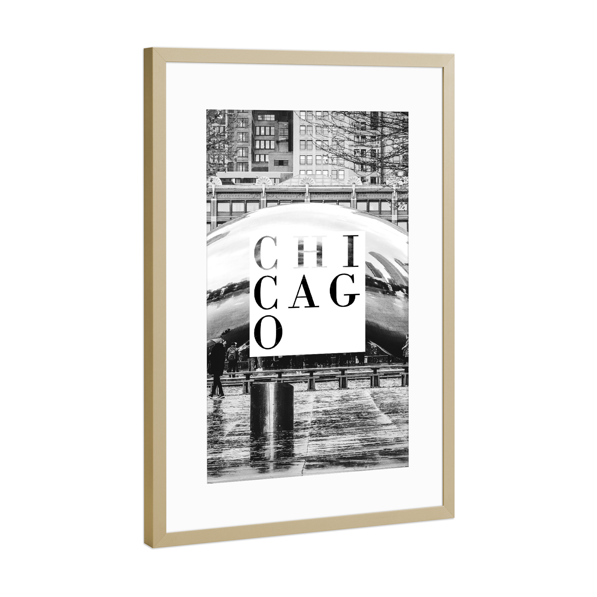Poster mit Rahmen Gold "Chicago bw" artboxONE - Typografie,Architektur,Städte / Chicago