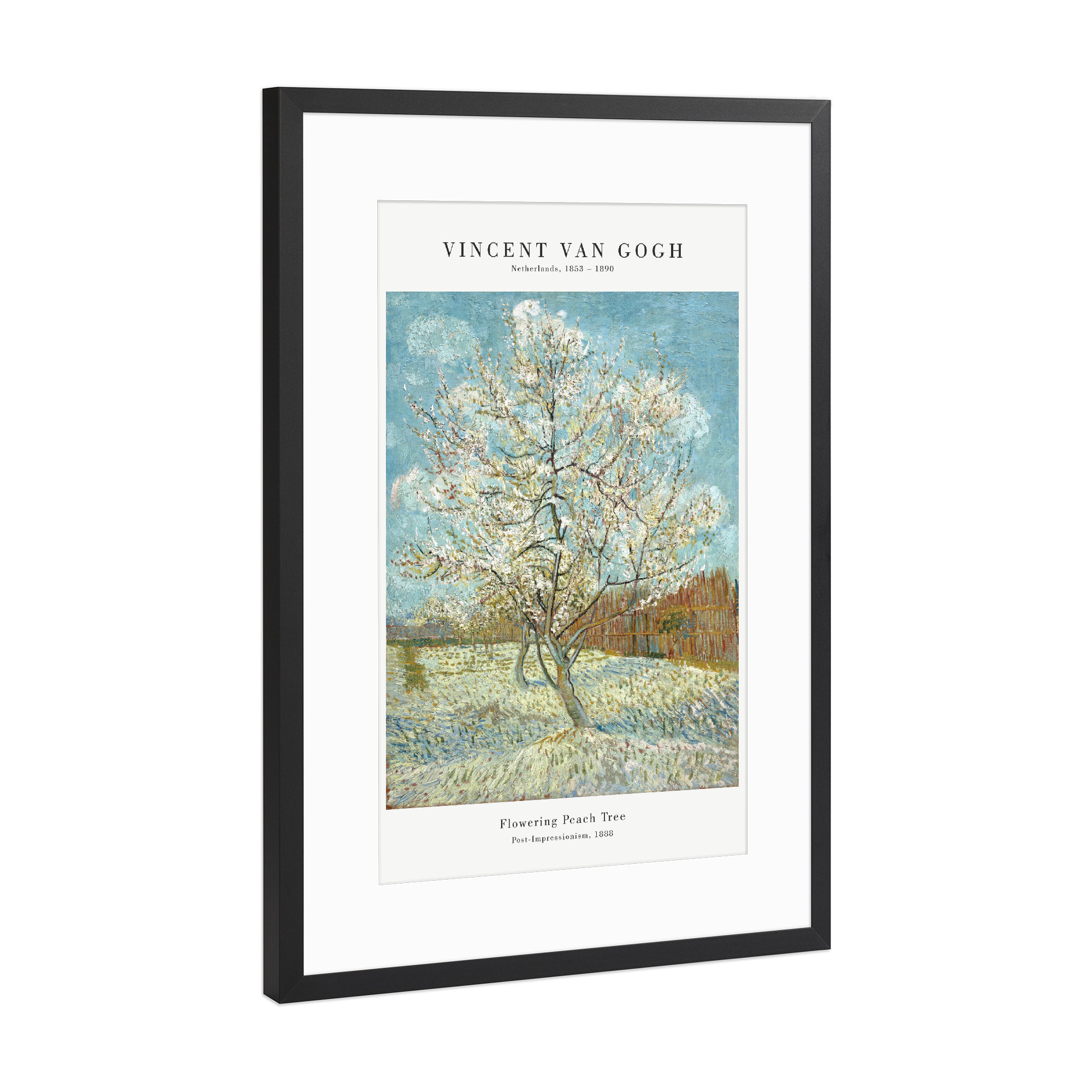 Poster mit Rahmen Schwarz (Metallic) "Van Gogh - Blühender Pfirsichbaum" artboxONE - Natur,Floral