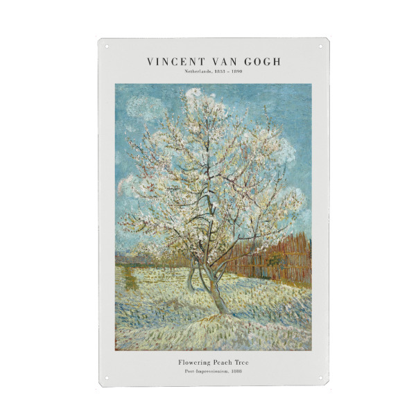 Holzbild "Van Gogh - Blühender Pfirsichbaum" artboxONE - Natur,Floral - Natur,Frühling,Baum,Garten,Van gogh,Kunstdruck,Kunstwerk,Kunst,Malerei,Gemälde