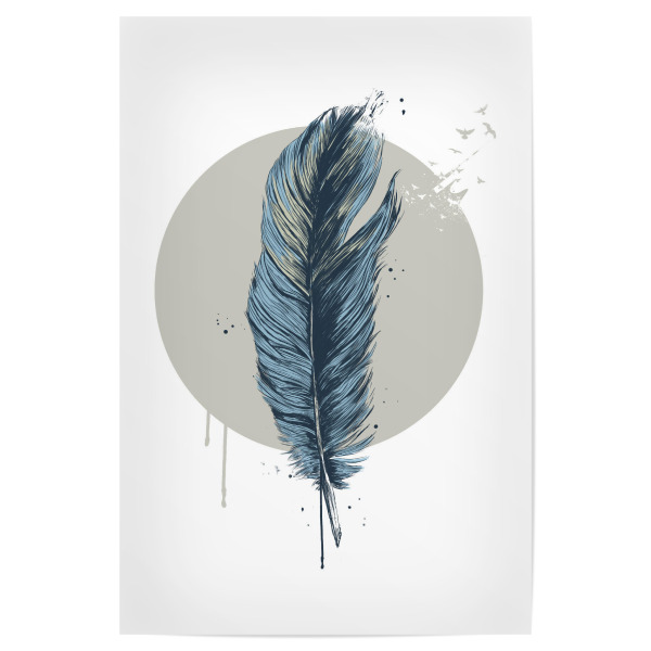 Poster "Feder im Kreis" artboxONE - Natur,Tiere,Geometrie - Feder,Vögel,Tiere,Natur,Kreis,Geometrisch,Zeichnung,Tinte,Modern,Grunge