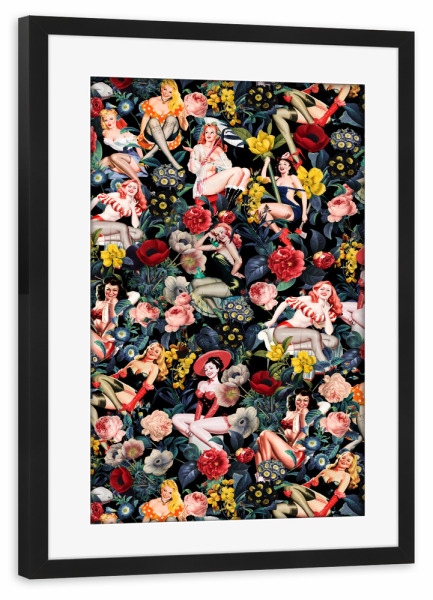 Poster mit Rahmen schwarz "Blumen- und Pin-Up-Girls" artboxONE - Natur,Floral,Menschen