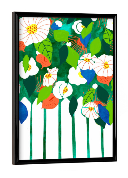 Poster mit schwarzem Rahmen "Weißer Lattenzaun" artboxONE - Natur,Floral