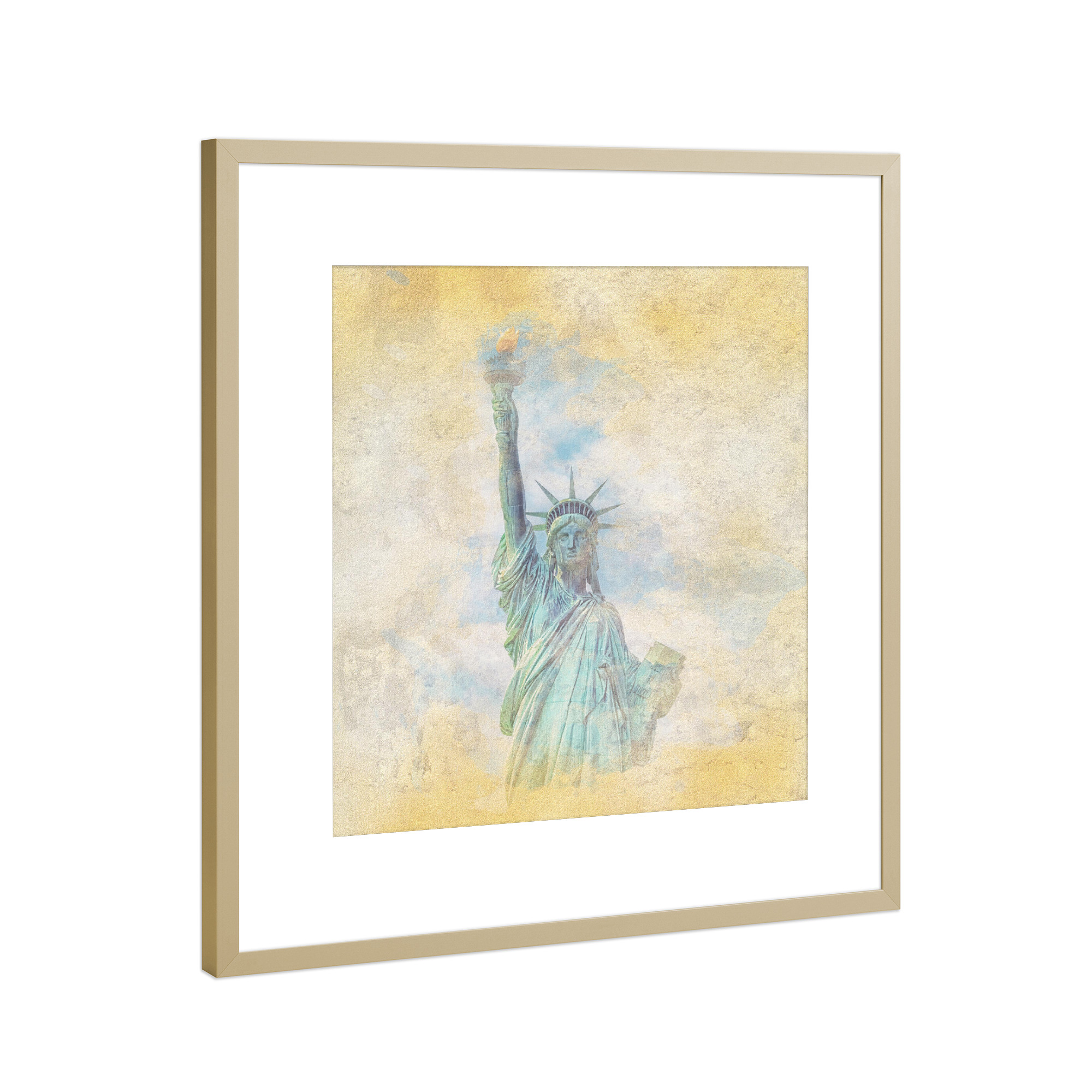 Poster mit Rahmen Gold "Freiheits-Aquarell" artboxONE - Städte,Städte / New York,Reise,Architektur,Reise / Länder