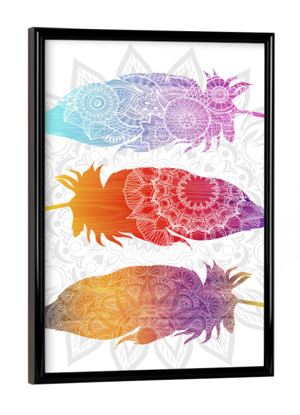 Poster mit schwarzem Rahmen "Mandala-Federn" artboxONE - Natur,Tiere,Abstrakt - Federn,Vogel,Natur,Tier,Vektor,Yoga,Zen,Meditation,Mandala,Tribal