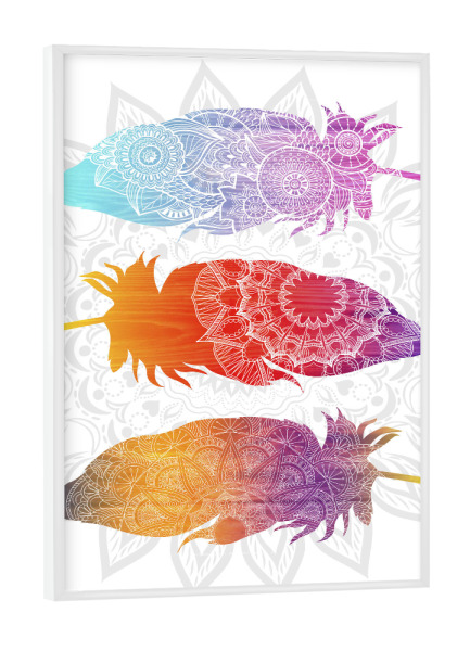 Poster mit weißem Rahmen "Mandala-Federn" artboxONE - Natur,Tiere,Abstrakt - Federn,Vogel,Natur,Tier,Vektor,Yoga,Zen,Meditation,Mandala,Tribal