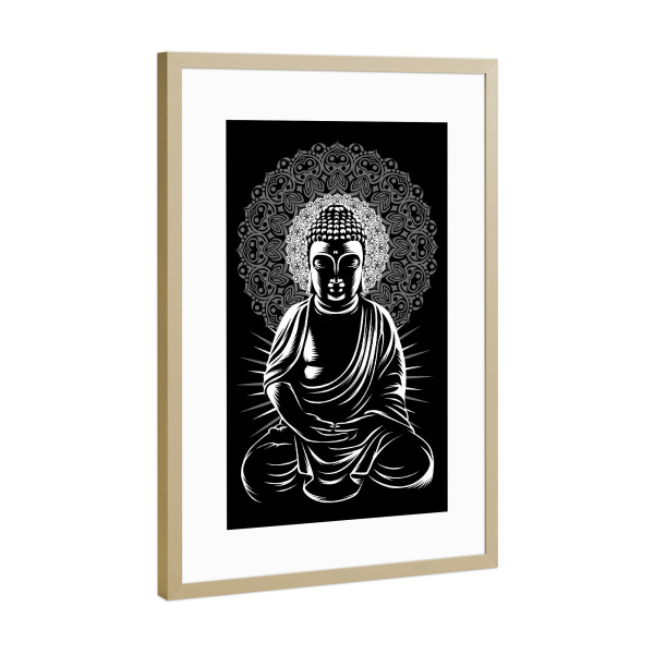 Poster mit Rahmen Gold "Buddha praktiziert Yoga" artboxONE - Städte / Tokio