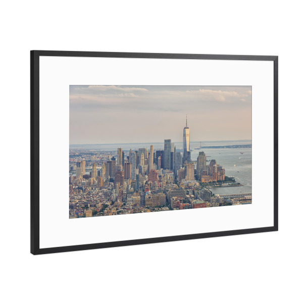 Poster mit Rahmen Schwarz (Metallic) "Manhattan-Sonnenuntergang" artboxONE - Städte,Städte / New York,Reise,Architektur,Reise / Länder