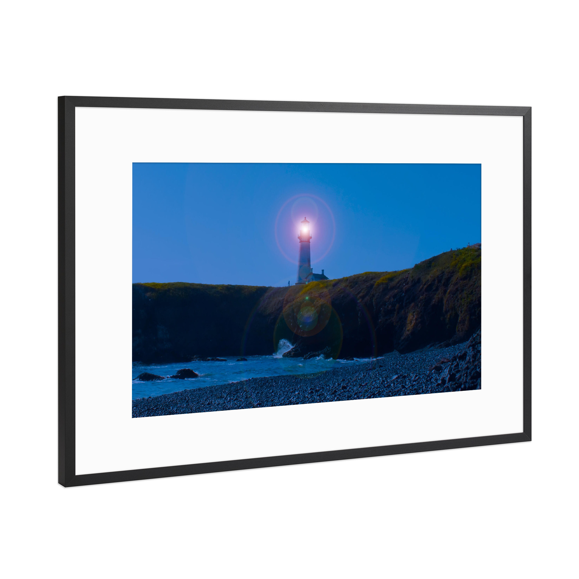 Poster mit Rahmen Schwarz (Metallic) "Der Leuchtturm bei Nacht" artboxONE - Reise,Architektur,Reise / Strand und Meer,Reise / Länder