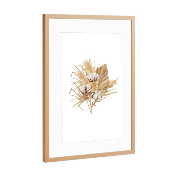 Poster mit Rahmen Kupfer "Boho Baumwollblumen" artboxONE - Floral - Baumwolle,Blume,Blumen,Blumenstrauß,Aquarell,Kunst,Hochzeit,Boho