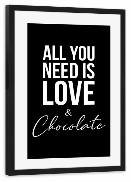 Poster mit Rahmen schwarz "LOVE AND CHOCOLATE (Black)" artboxONE - Typografie,Essen & Trinken,Schwarzweiß