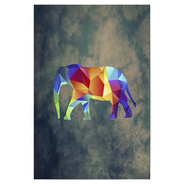 Poster 30x20 cm "Elefant geom" artboxONE - Tiere,Abstrakt,Geometrie - Elefant,Natur,Geometrisch,Regenbogen,Farbe,Digital,Vektor