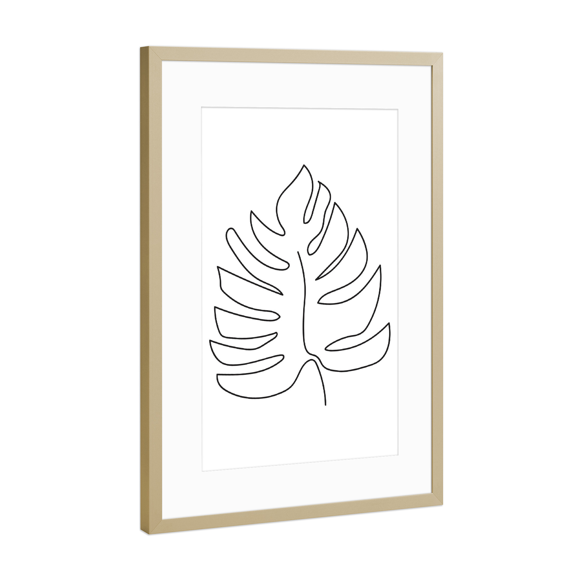 Poster mit Rahmen Gold "Einzeilige tropische Blattkunst" artboxONE - Floral