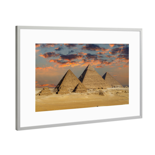Poster mit Rahmen Silber "Sonnenuntergang an den Pyramiden" artboxONE - Architektur,Reise / Afrika