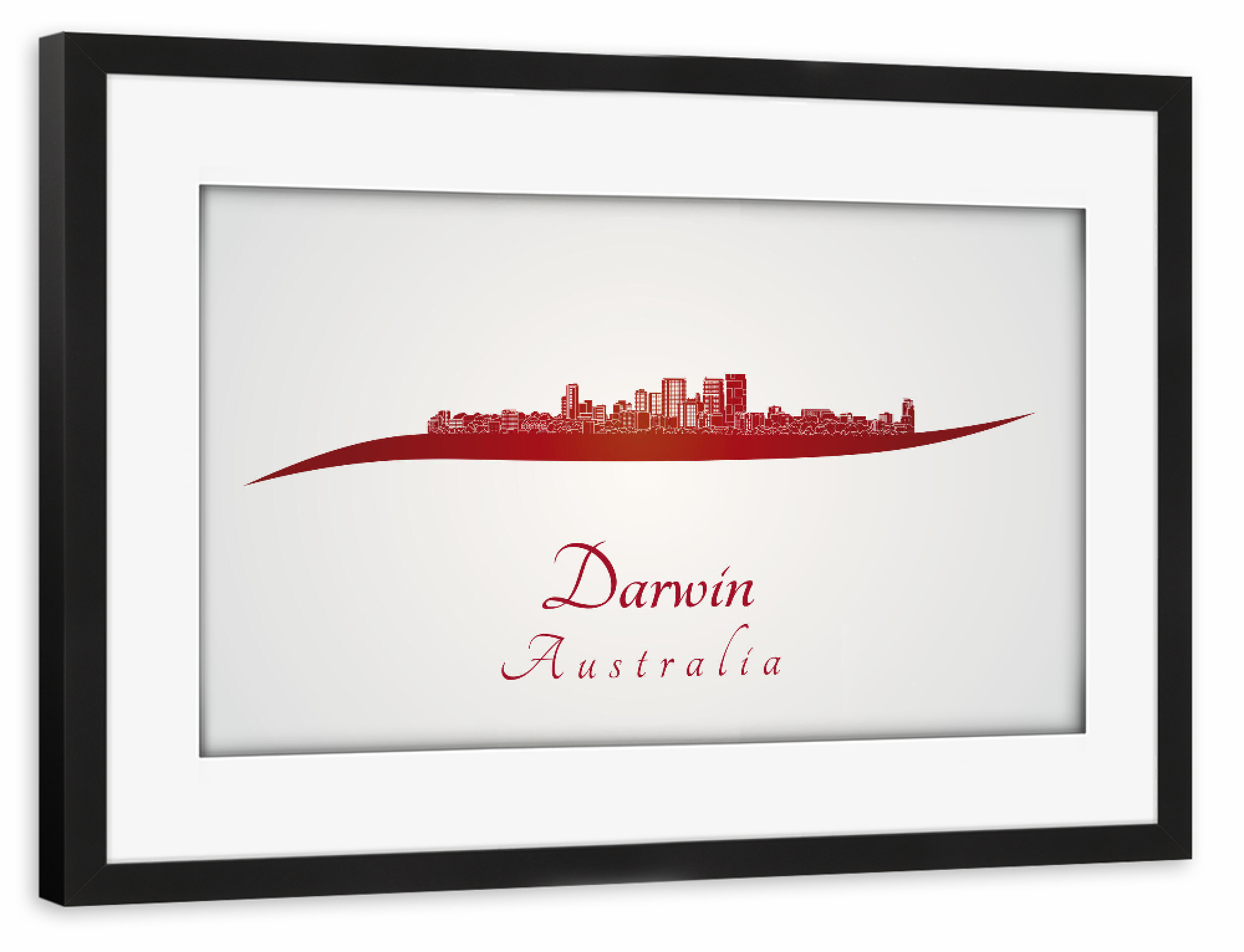 Poster mit Rahmen schwarz "Darwin-Skyline in Rot" artboxONE - Städte,Architektur