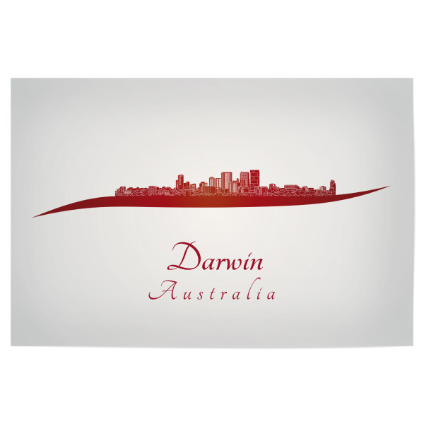 Poster "Darwin-Skyline in Rot" artboxONE - Städte,Architektur - Stadt,Skyline,Denkmäler,Aquarell,Tourismus,Reise,Speicher,Bunt,Rote farbe