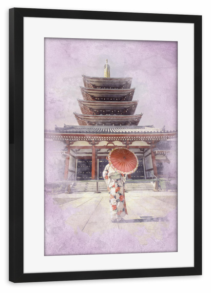Poster mit Rahmen schwarz "Asakusa-Aquarell" artboxONE - Städte,Reise,Reise / Asien,Reise / Länder,Städte / Tokio