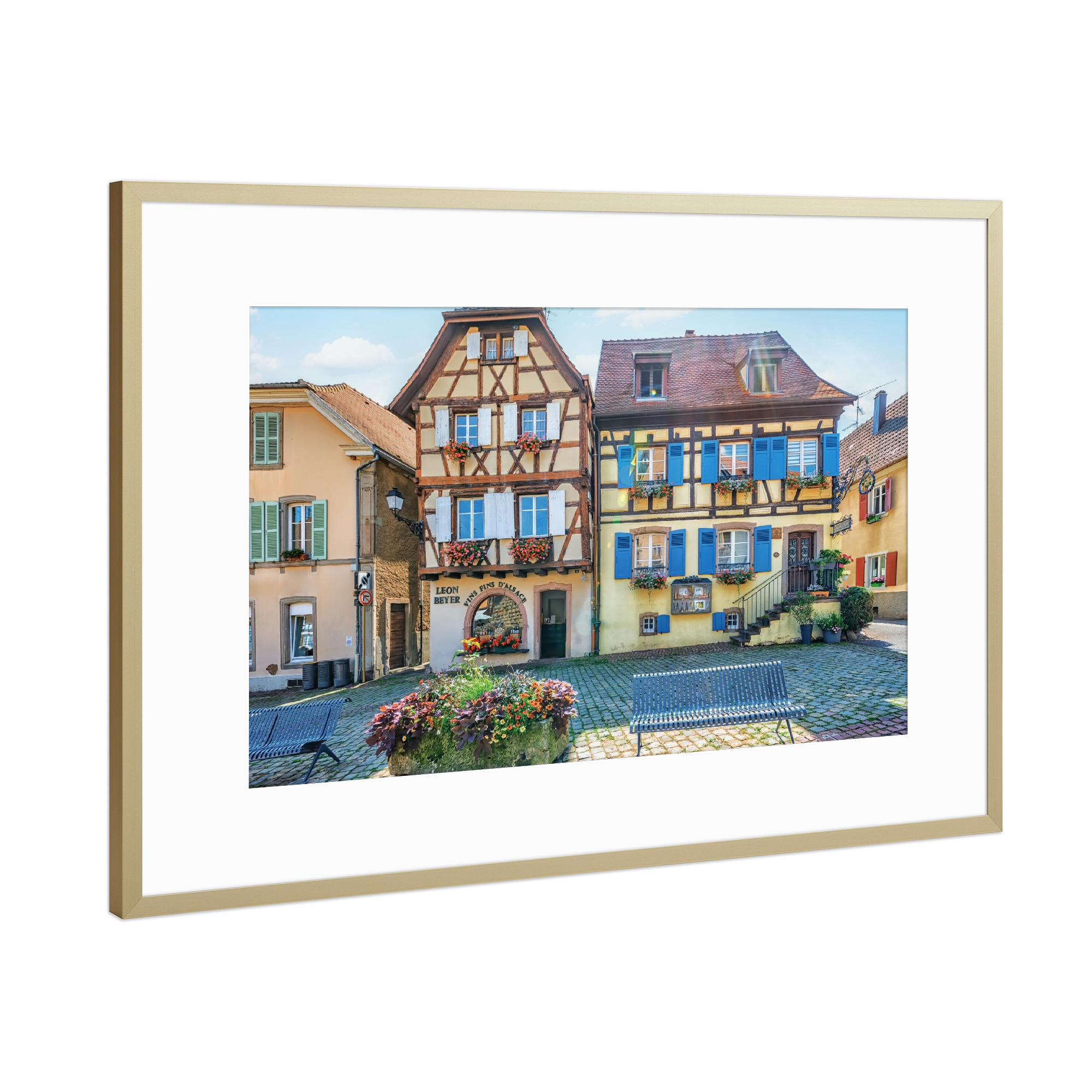 Poster mit Rahmen Gold "Dorf Eguisheim" artboxONE - Städte,Reise,Architektur,Reise / Länder,Städte / Weitere