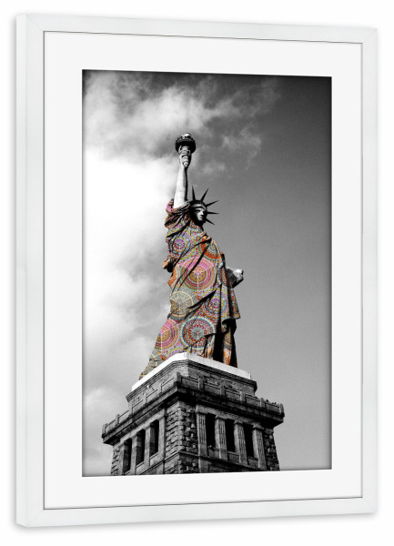 Poster mit Rahmen weiß "Flippiges Wahrzeichen - New York" artboxONE - Städte / New York,Abstrakt,Architektur