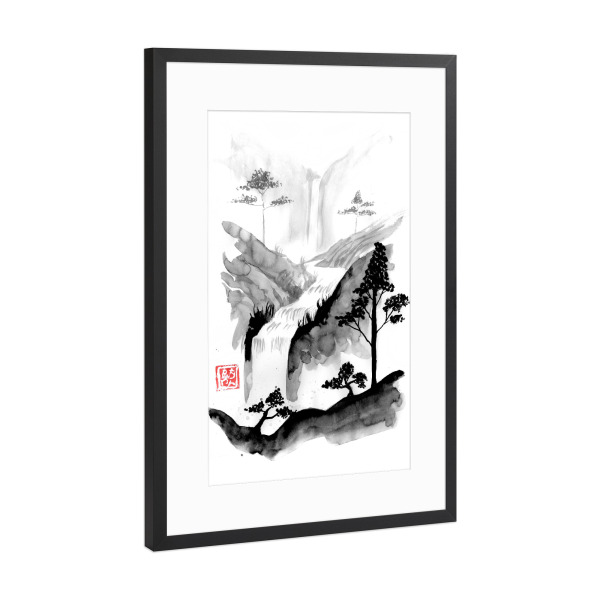 Poster mit Rahmen Schwarz (Metallic) "Herbst und Bäume" artboxONE - Reise / Asien - Herbst,Berg,Sumie,Japan,Bäume