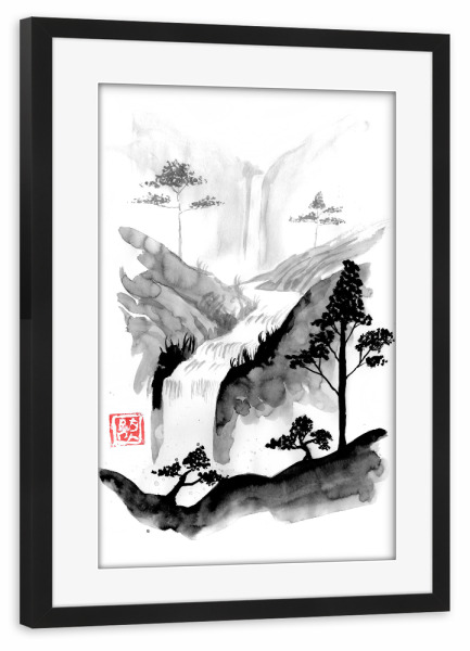 Poster mit Rahmen schwarz "Herbst und Bäume" artboxONE - Reise / Asien - Herbst,Berg,Sumie,Japan,Bäume