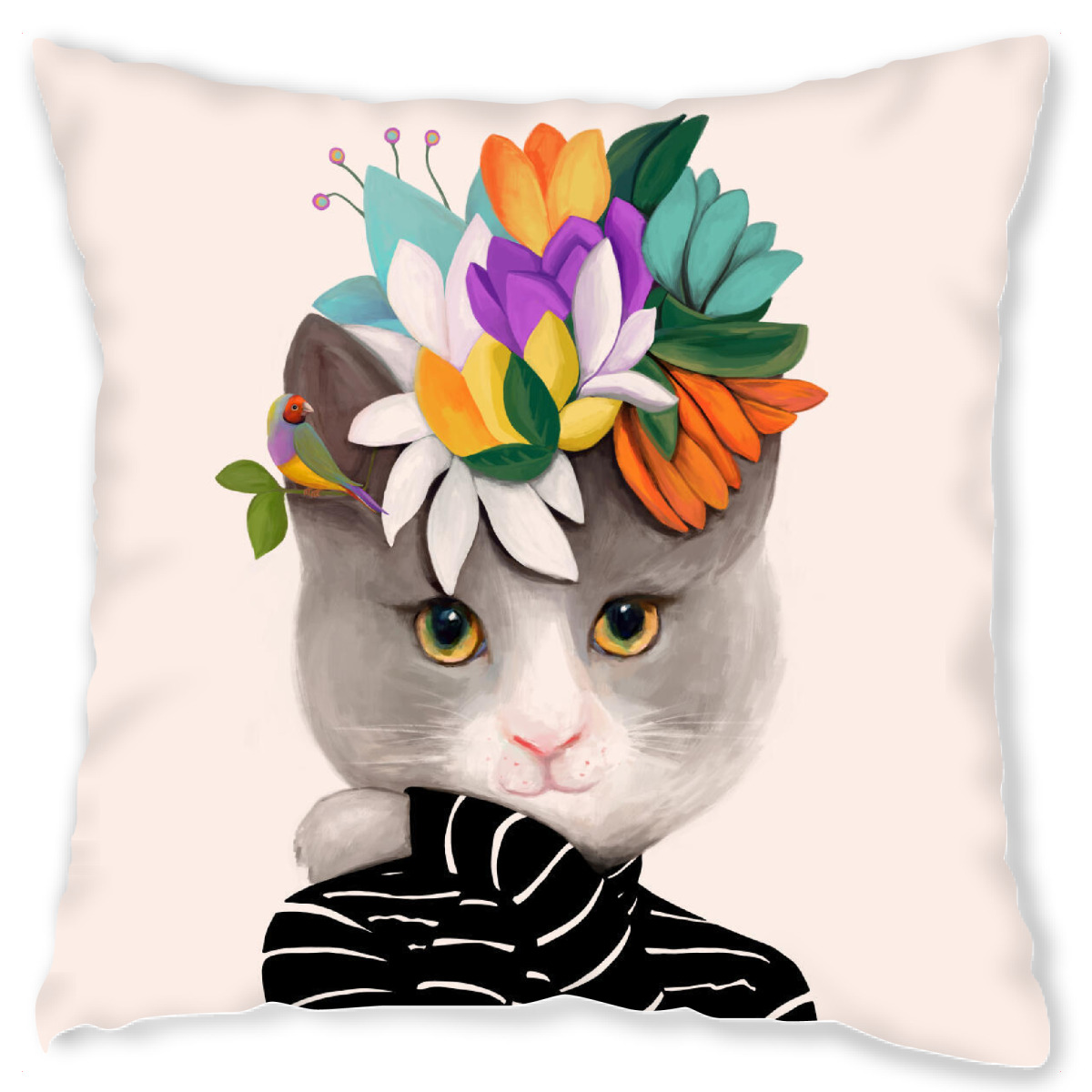 Design-Kissen "Cats & Dotz-Flower Cat" artboxONE - Natur,Floral,Tiere - Katze,Haustier,Blume,Bl߼ten,Blumenkranz,Natur,Blumenstrauߟ