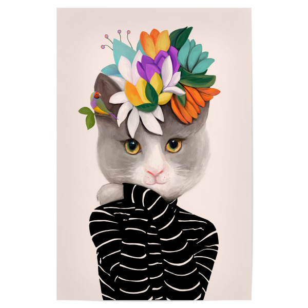 Poster "Cats & Dotz-Flower Cat" artboxONE - Natur,Floral,Tiere - Katze,Haustier,Blume,Blüten,Blumenkranz,Natur,Blumenstrauß