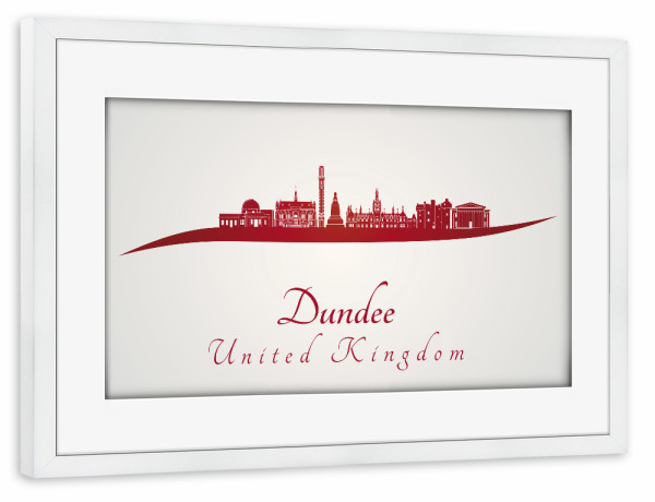 Poster mit Rahmen weiß "Dundee-Skyline in Rot" artboxONE - Städte,Architektur - Stadt,Skyline,Denkmäler,Aquarell,Tourismus,Reise,Pastellfarbe,Geschenk