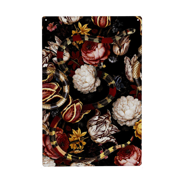 Holzbild "Gefahren im Wald" artboxONE - Natur,Floral,Tiere - Blumen,Schlange,Natur,Dschungel,Tropisch,Vintage,Retro,Botanisch,Tiere,Exotisch