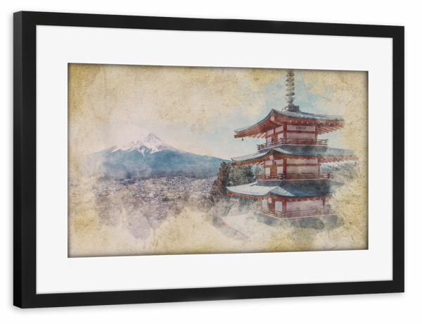 Poster mit Rahmen schwarz "Japanisches Aquarell" artboxONE - Natur,Reise,Architektur,Reise / Asien,Reise / Länder